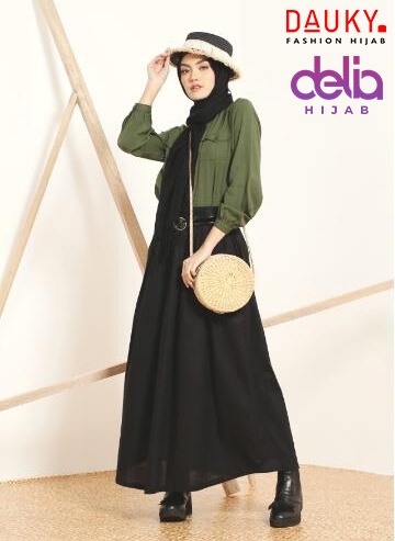 Delia Hijab – Baju Gamis Modern - OOTD Hijab Hijau Army – Tampil Keren Layak Tentara - Inspirasi OOTD Hijab Hijau Army - Tunik Hijau Army - 2