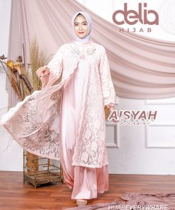 Baju Gamis Brokat Terbaru - Aisyah Dress - Delia Hijab Peach