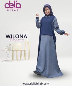 Baju Gamis Modern 2020 - Wilona Dress - Delia Hijab Biru