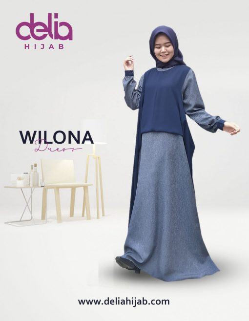 Baju Gamis Modern 2020 - Wilona Dress - Delia Hijab Biru