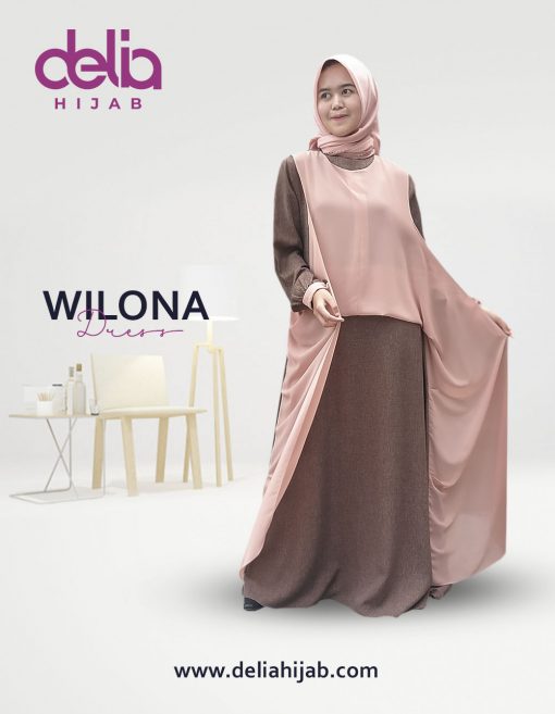 Baju Gamis Modern 2020 - Wilona Dress - Delia Hijab Peach