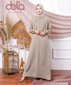 Baju Gamis Modern Terbaru 2020 - Salsabila Dress Abu - Delia Hijab