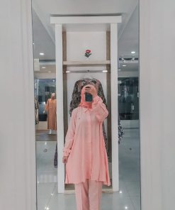 Baju Muslim Casual - Munia Set Tunik - Delia Hijab Pink/Salem